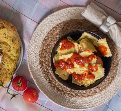 fresh Ravioli in a home made tomato sauce